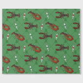 ロブスターと魚釣りブイの緑のクリスマス ラッピングペーパー (フラット)