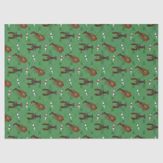 ロブスターと魚釣りブイの緑のクリスマス 薄葉紙 (正面)