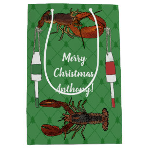 ロブスターと魚釣りブイオングリーンクリスマス ミディアムペーパーバッグ