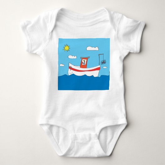 ロブスターのボート ベビーボディスーツ (正面)