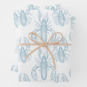 ロブスターのライトブルー線スケッチ ラッピングペーパーシート (インサイチュ)