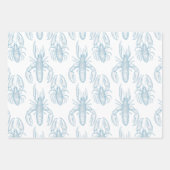 ロブスターのライトブルー線スケッチ ラッピングペーパーシート (正面)