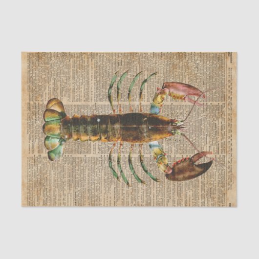 ロブスターの地中海のなシーライフのヴィンテージのアートワーク 薄葉紙 (正面)