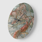ロブスターの海、ヴィンテージアールヌーボー ラージ壁時計 (傾斜)