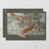 ロブスターの海、ヴィンテージアールヌーボー 招待状 (正面/裏面)