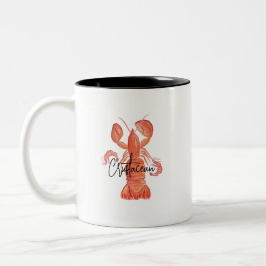 ロブスターの絵を描ハウメ甲殻類 ツートーンマグカップ (左)