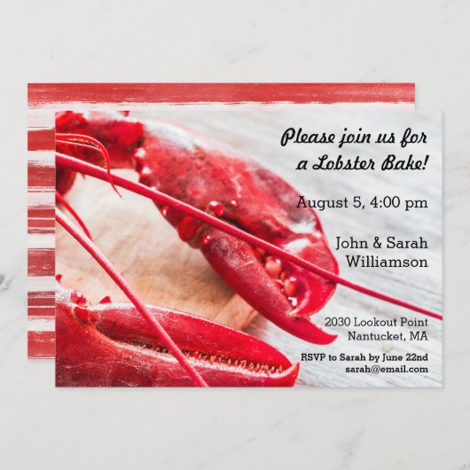 ロブスターはCrawfishの沸騰夏の航海のなビーチを焼きます 招待状 (正面/裏面)
