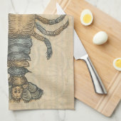 ロブスターイラストレーションアンティークメインシーフード キッチンタオル (四つ折り)