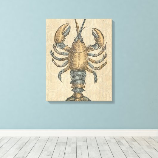 ロブスターイラストレーションアンティークメインシーフード キャンバスプリント (インサイチュ (ウッドフロア))