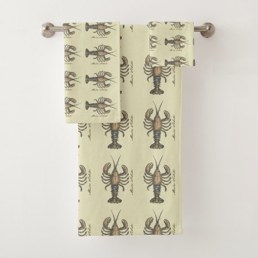 ロブスターイラストレーションアンティークメインシーフード バスタオルセット (インサイチュ)