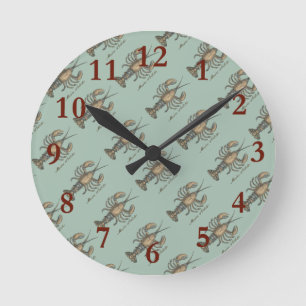 ロブスターイラストレーションアンティークメインシーフード ラウンド壁時計