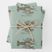 ロブスターイラストレーションアンティークメインシーフード ラッピングペーパーシート