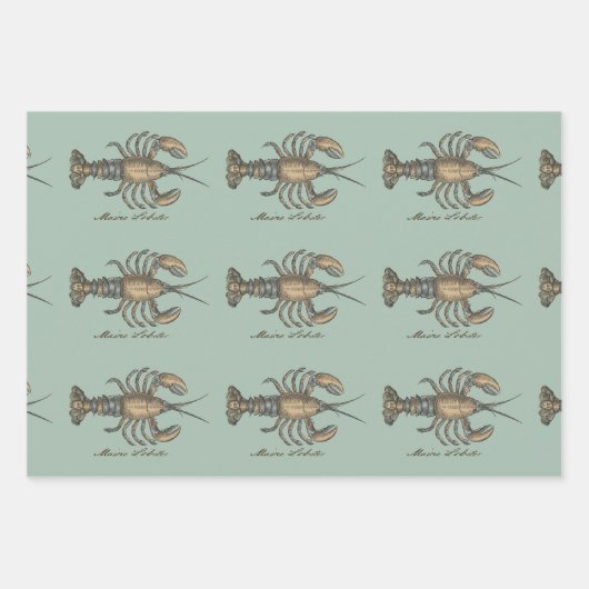 ロブスターイラストレーションアンティークメインシーフード ラッピングペーパーシート