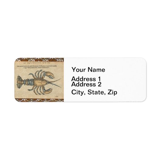 ロブスターイラストレーションアンティークメインシーフード ラベル (正面)