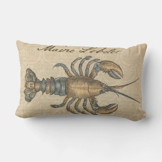 ロブスターイラストレーションアンティークメインシーフード ランバークッション (裏面)