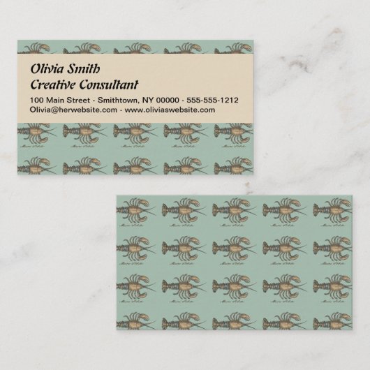 ロブスターイラストレーションアンティークメインシーフード 名刺 (正面/裏面)