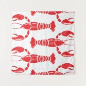 ロブスターイラストレーション:水彩シームレスな背景 タペストリー (正面(横))