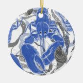 ロブスターイン青装飾用クッション セラミックオーナメント (正面)