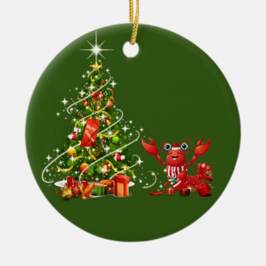 ロブスターウィズクリスマススカフツサンタハット セラミックオーナメント (正面)