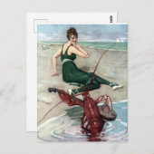 ロブスターウィズバンジョセレニンディングビーチガール ポストカード (正面/裏面)