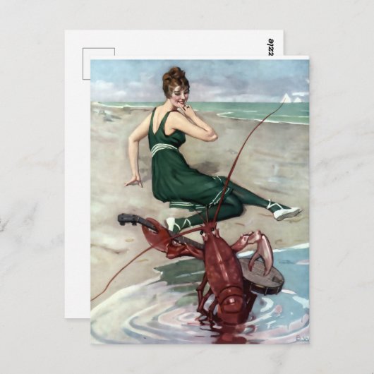 ロブスターウィズバンジョセレニンディングビーチガール ポストカード (正面/裏面)