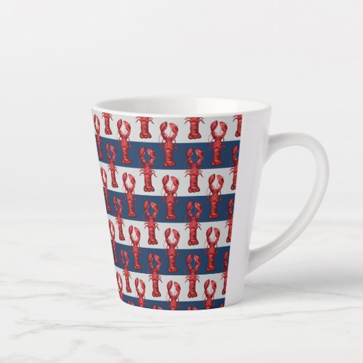 ロブスターオンネイビ航海のーブルー&グレーストライプ カフェラテマグ (右)