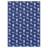 ロブスターカニのシーホースのネイビーブルー&ホワイトパターン テーブルクロス (正面)