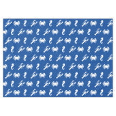 ロブスターカニの海馬の青い白い模様 テーブルクロス (正面(横))