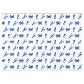 ロブスターカニの海馬の青い白い沿岸パターン テーブルクロス (正面(横))