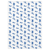 ロブスターカニの海馬の青い白い沿岸パターン テーブルクロス (正面)