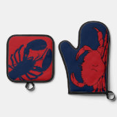 ロブスターカニシーフードシェフキッチン 鍋つかみ&鍋敷きセット (正面)