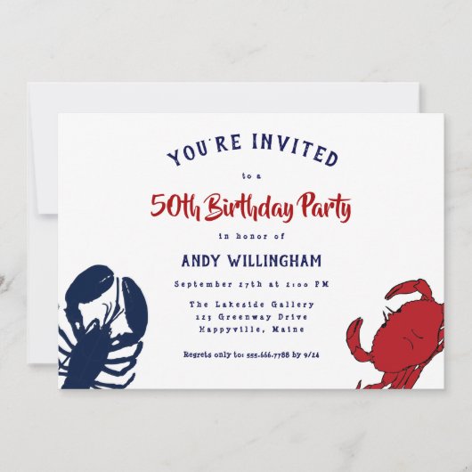 ロブスターカニ彼の誕生日シーフードパーティの招待状 招待状 (正面)