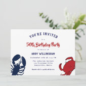 ロブスターカニ彼の誕生日シーフードパーティの招待状 招待状 (スタンド正面)