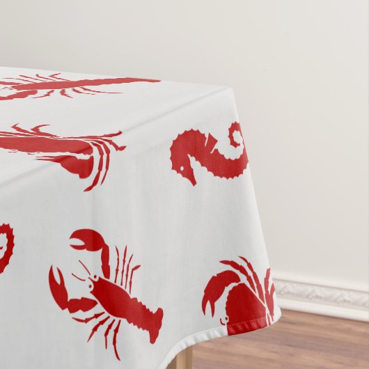ロブスターカニ海馬クリムゾンライトグレー模様 テーブルクロス (インサイチュ)