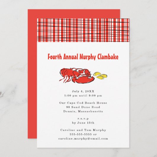 ロブスタークランベイクサマークックアウト 招待状 (正面/裏面)