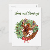 ロブスタークリスマスウォーターカラーリース シーズンポストカード (正面/裏面)