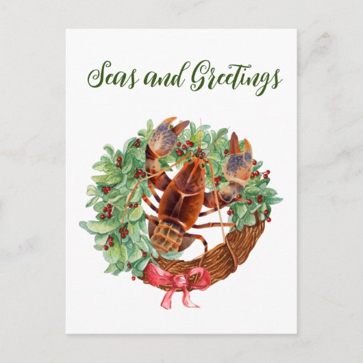 ロブスタークリスマスウォーターカラーリース シーズンポストカード (正面)