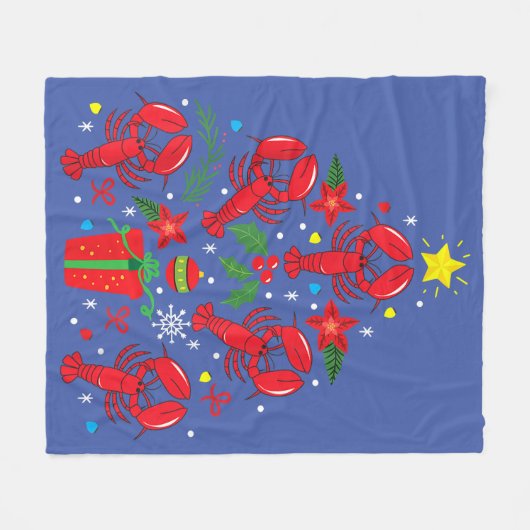 ロブスタークリスマスオーナメントツリーおもしろいクリスマスギフト フリースブランケット (正面(横))