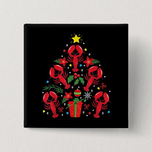 ロブスタークリスマスオーナメントツリーおもしろいクリスマスギフト 缶バッジ (正面)