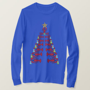 ロブスタークリスマスツリーかわいいパーティー醜いシャツ青 Tシャツ