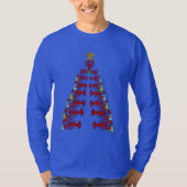 ロブスタークリスマスツリーかわいいパーティー醜いシャツ青 Tシャツ (正面)