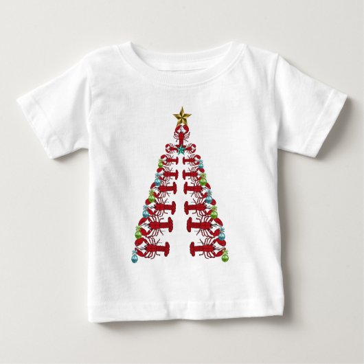 ロブスタークリスマスツリーかわいいパーティー醜いシャツ ベビーTシャツ (正面)