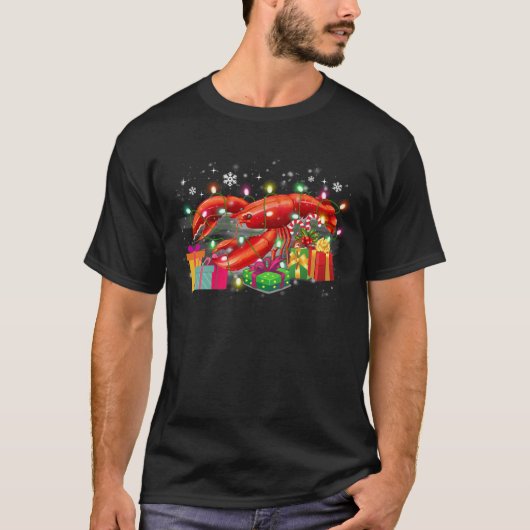 ロブスタークリスマスハットライトファミリークリスマスギフトラブ Tシャツ (正面)