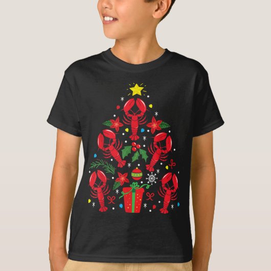 ロブスタークリスマス飾りツリーおもしろいクリスマスギフト Tシャツ (正面)