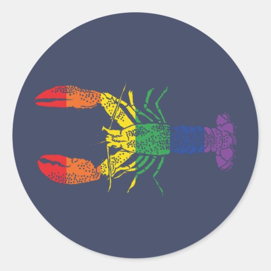 ロブスターグラフィックとプライドレインボーストライプズ ラウンドシール (正面)