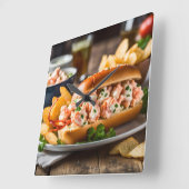 ロブスターサンドとポテトチップ スクエア壁時計 (傾斜)