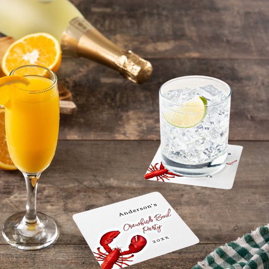 ロブスターザリガニはパーティー白を煮る スクエアペーパーコースター