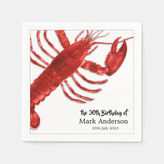 ロブスターシンプルをテーマにした誕生日パーティーお祝い スタンダードカクテルナプキン (正面)