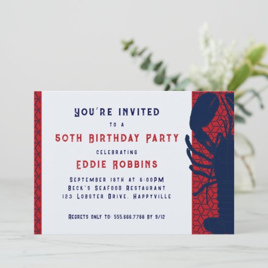 ロブスターシーフードバースデーパーティーへの招待 招待状 (スタンド正面)