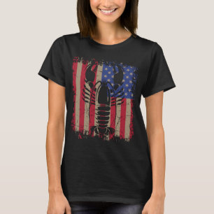 ロブスターシーフード料理シェフUSAアメリカ国旗Vi Tシャツ